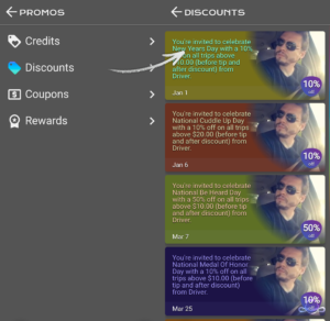 This is the promos view, you can find here your credit, discounts, coupons, and rewards.