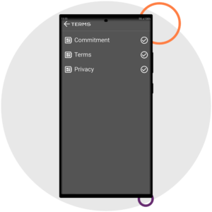 This is the terms' views, where you can find our terms if use, health commitment, privacy policy, etc.