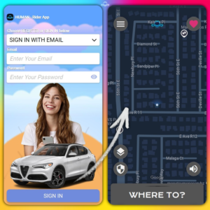 Set up rides, charge to your debit card and track your route.